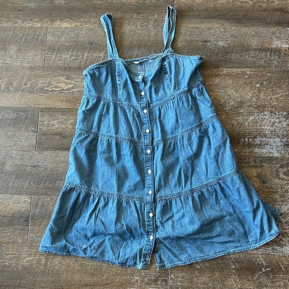 Levi's Dresses & Skirts - Levis Womens Blue Denim Tiered Babydoll Mini Dress Button Front Medium Wash L